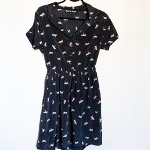 🆕 Navy Blue Retro A-Line Subtle Cat Print Dress